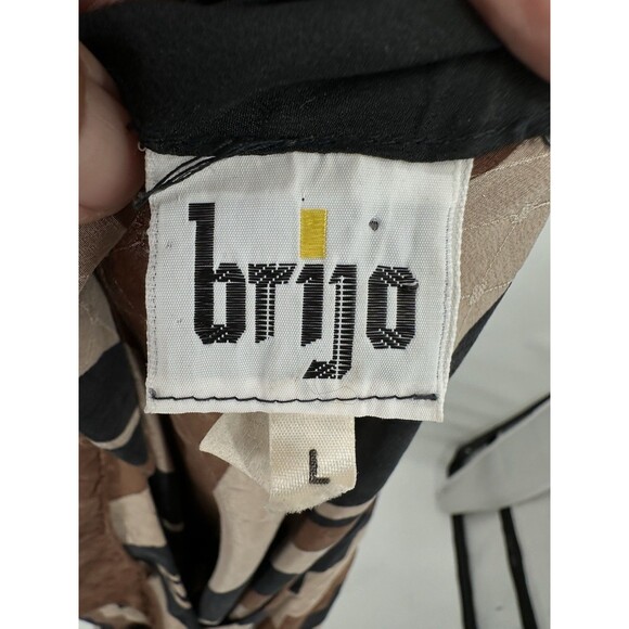 Brijo Retro Geometric Vintage Print Dress Shift Ruffle Silk~ rap L ~Made in USA - Picture 8 of 14